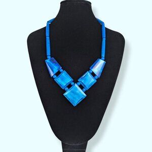 Vintage Blue Wood Beaded Necklace